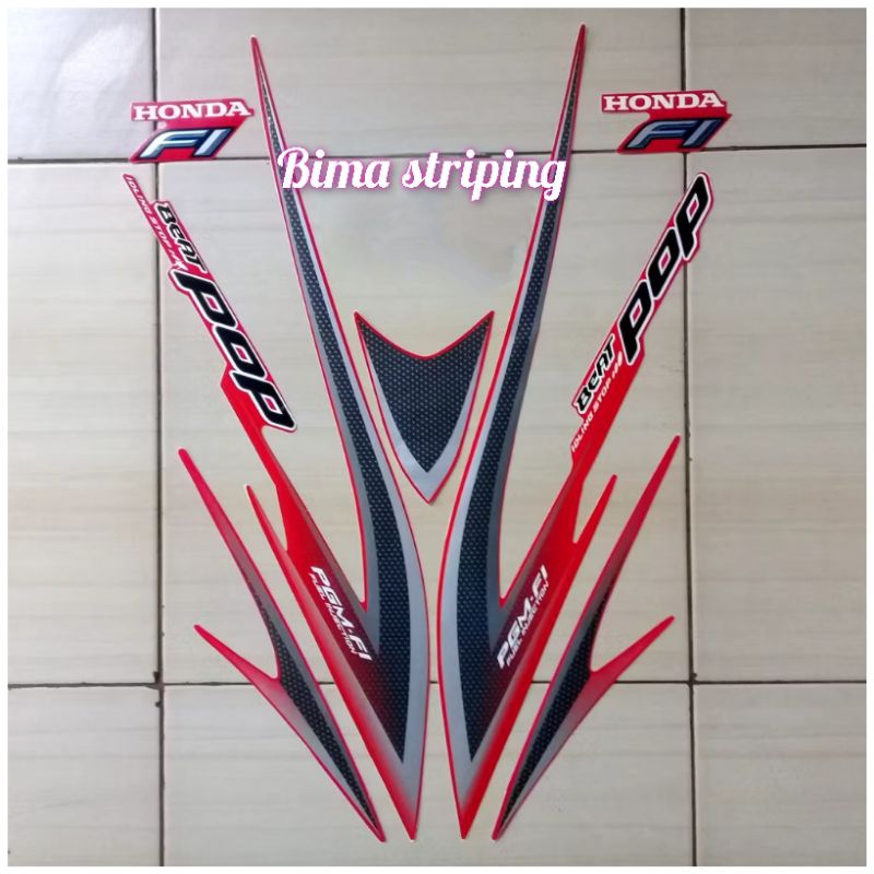 Stiker striping list body motor full set honda beat pop 2015 merah
