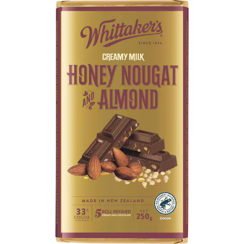 

Whittaker's Honey Nougat & Almond Creamy Milk Chocolate Bar 33% 250g - Australia