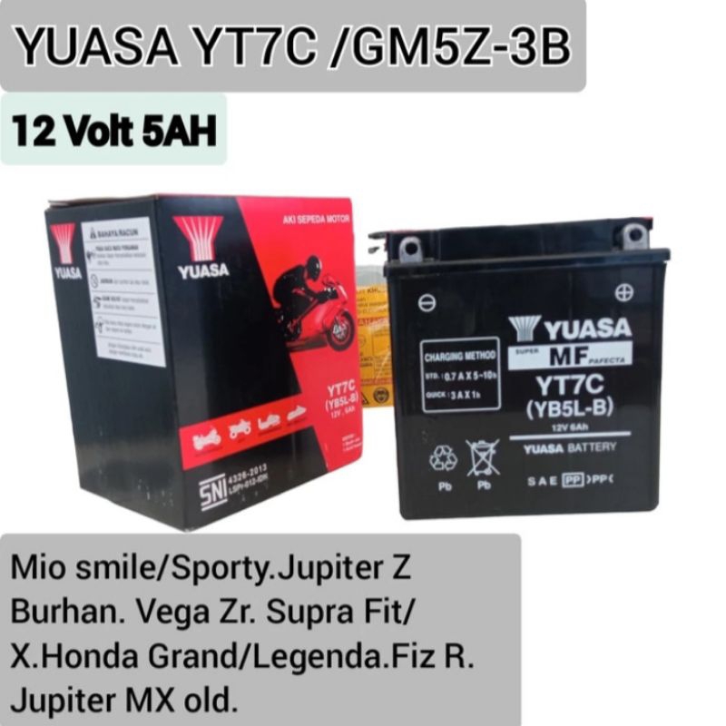 Aki Yuasa YT7C MF/YB5L B Kering 12Volt 6Ah