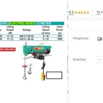 

Electric Hoist WIPRO PA 500 Katrol Elektrik Seling Listrik Lift Sling