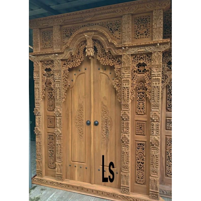 kusen pintu gebyok jati rumah kerajinan kayu jati motif ukiran kayu jati asli Jepara