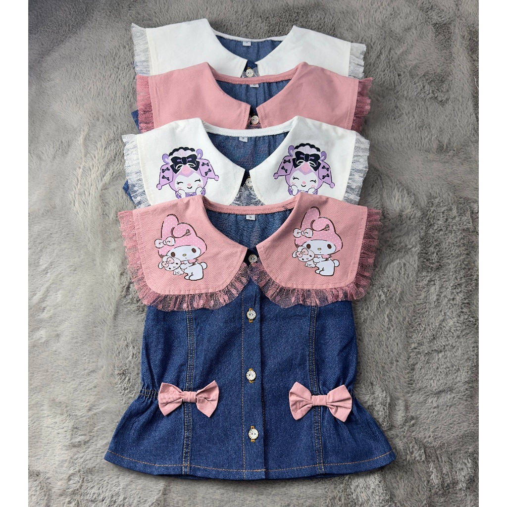 Rompi Vest Anak Kerah Sailor Renda Tile Jeans Premium