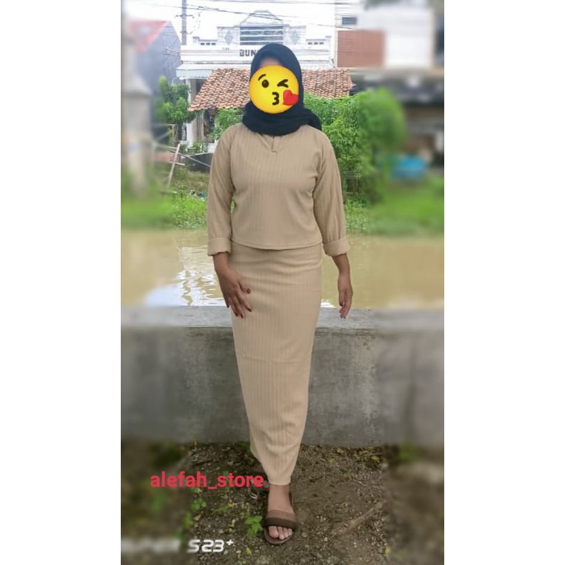 setelan rok span atasan crop knit hornet premium