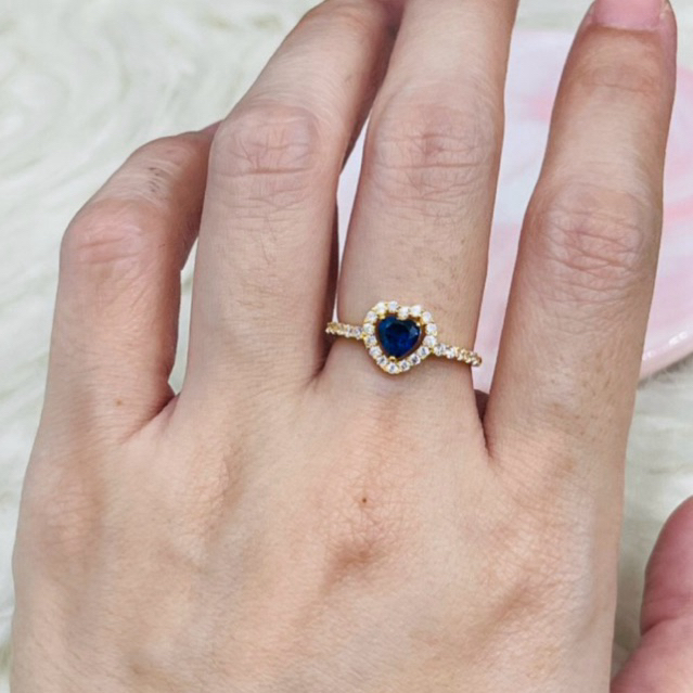 Cincin love permata biru putih elegant cantik uk 13 stengah emas asli kadar 700