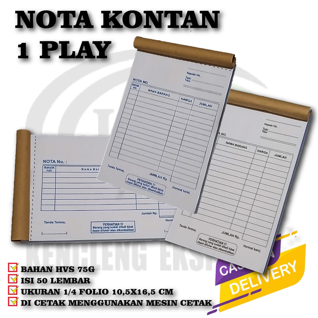 

NOTA KONTAN 1 PLAY ISI 50 LEMBAR UKURAN 1/4 FOLIO 10,5X16,6 CM READY STOK