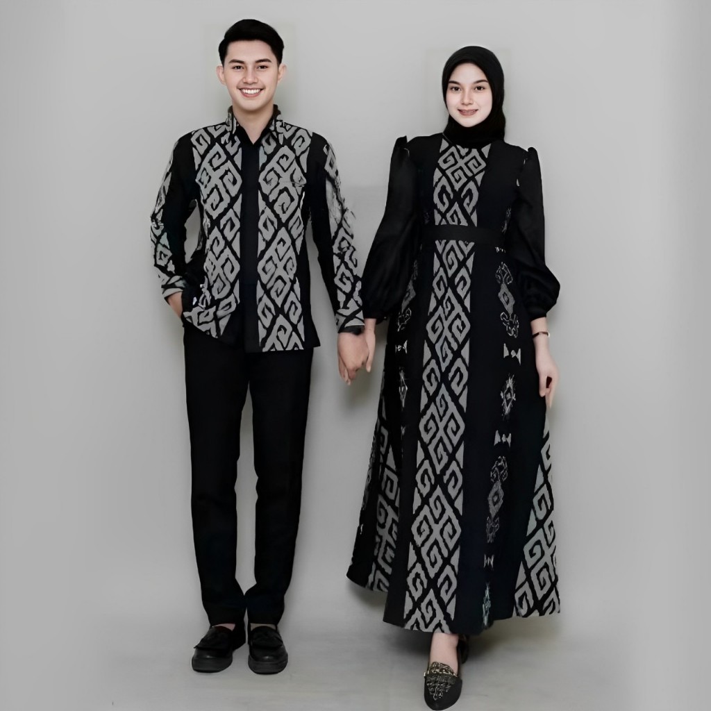 Gamis Tenun Toraja Hitam Set Couple Toraja Hitam Gamis Kondangan Tenun Pasangan Baju Muslim Lebaran