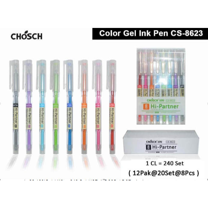 

Chosch Color Gel Ink Pen CS-8623 - Pulpen Gel Warna 1 Set 8 Pcs