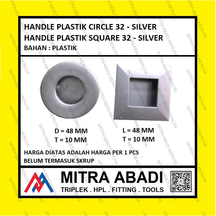 Handle Tanam Plastik Tarikan Laci Bulat Kotak 32 Silver - KOTAK-SQUARE-32 - BULAT-CIRCLE-32