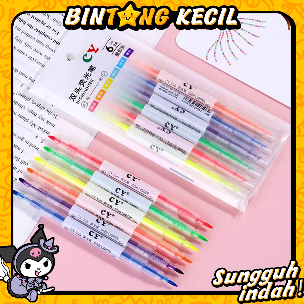 

Stabilo Pastel 1 Set Highlighter 2 Sisi 6 PCS untuk menggambar, menandai, dan doodling