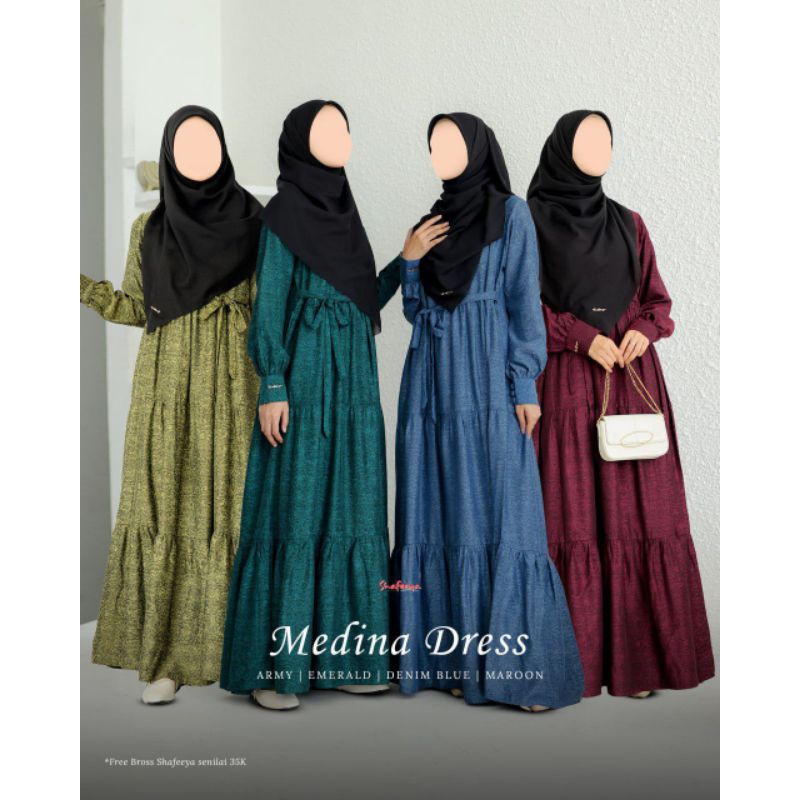 Medina Dress  Emerald Denim Blue Maroon by shafeeya baju gamis wanita dewasa size M L