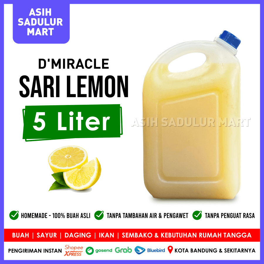 

Promo 5L - Sari Lemon Asli Tanpa Pengawet Tambahan Air & Penguat Rasa | 5 Liter D'Miracle Pure Lemon