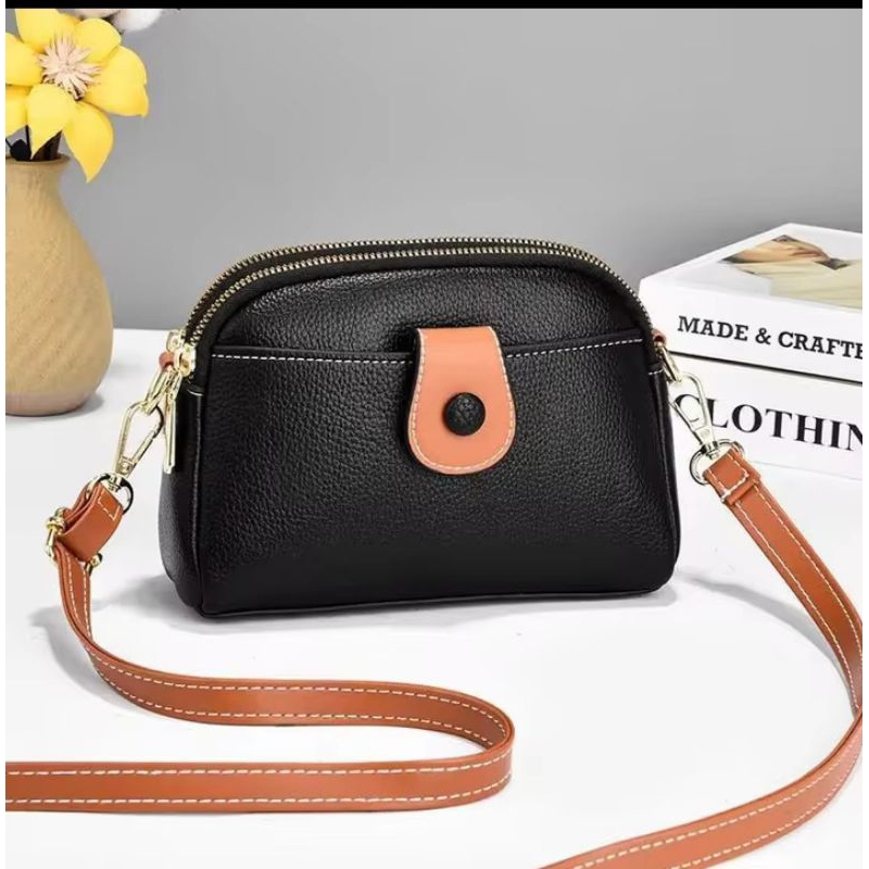 tas wanita slempang fashion bahan kulit jeruk sintetis lembut
