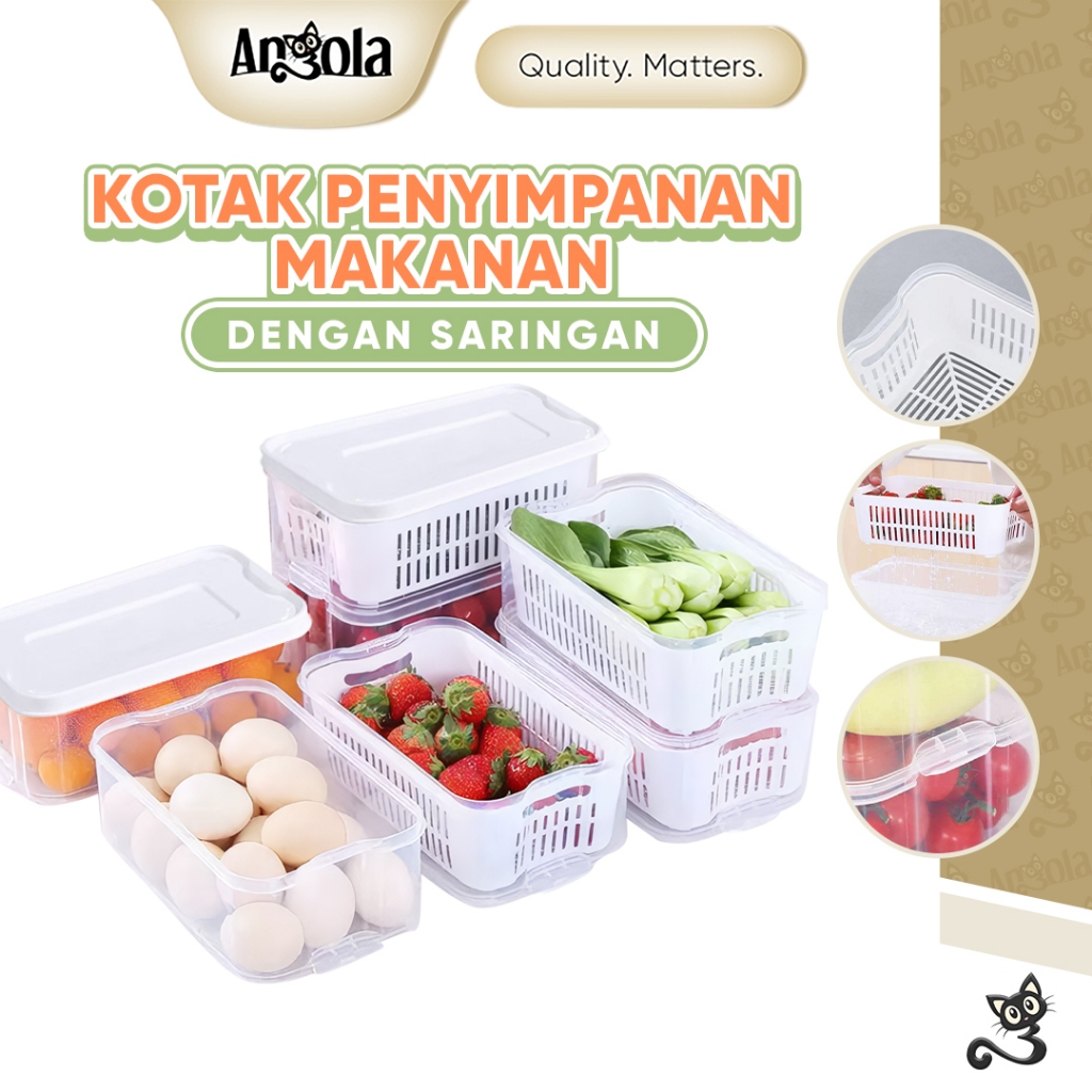 ANGOLA Kotak Penyimpanan Makanan dengan Saringan L07 Food Container Transparan/Fresh Box Kedap Udara