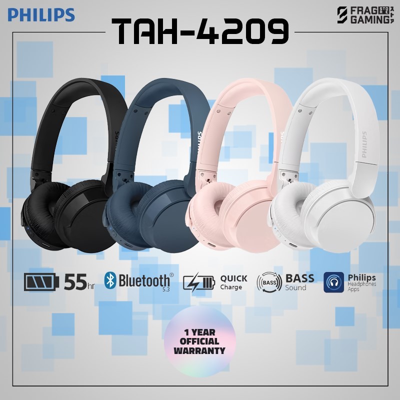 Philips TAH4209 On-Ear Wireless Headphones - Ringan, Hitam/Putih