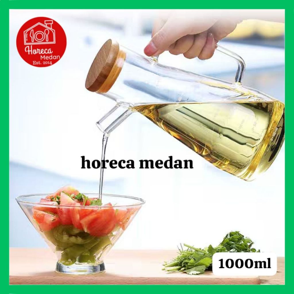 Botol Minyak Borosilicate Glass / teko Kaca Cooking Olive oil / oilpot tahan panas tutup bambu