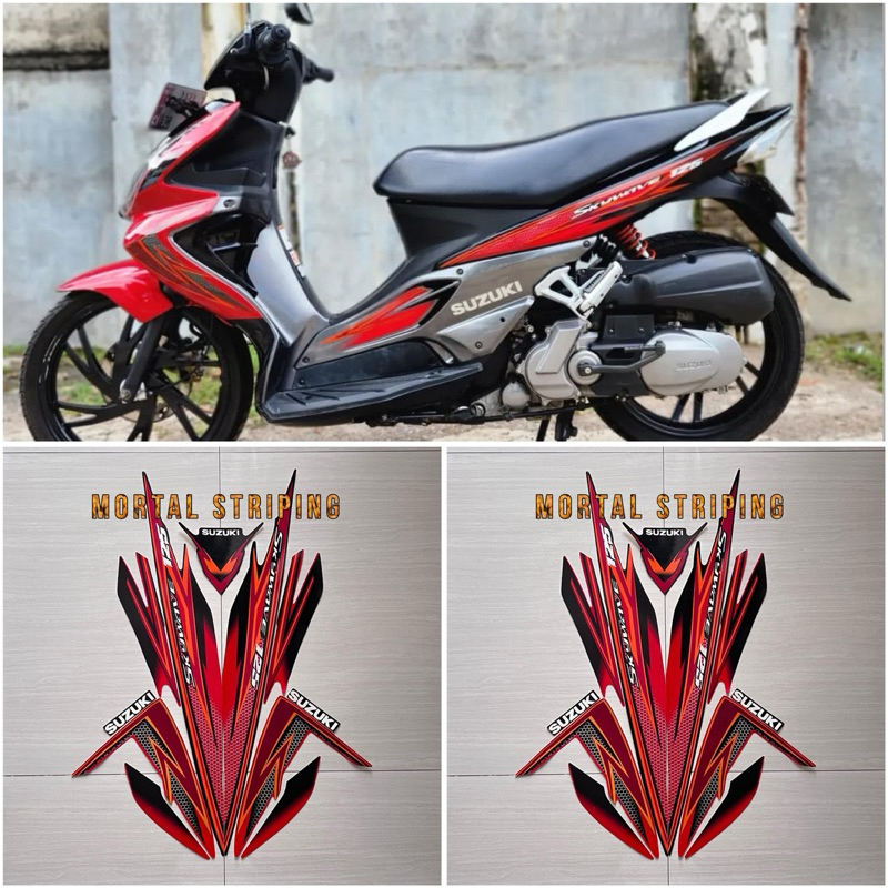 STIKER STRIPING MOTOR SKYWAVE 125 2008 2008 HITAM MERAH