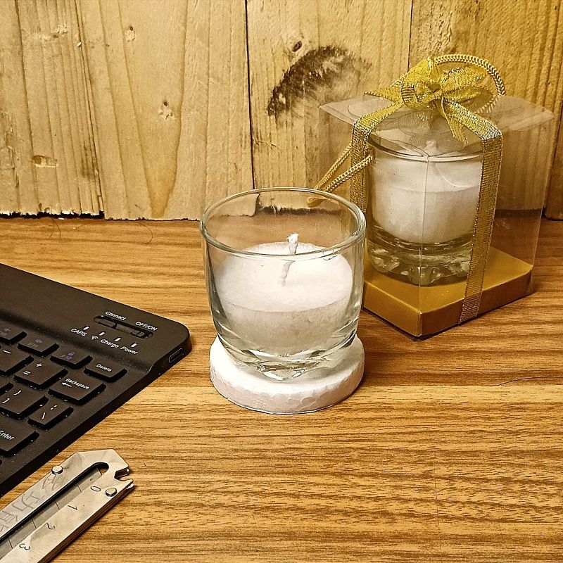 SOUVENIR GELAS LILIN AROMA TERAPI GRATIS CUSTOM NAMA LOGO DAN KEMAS MIKA