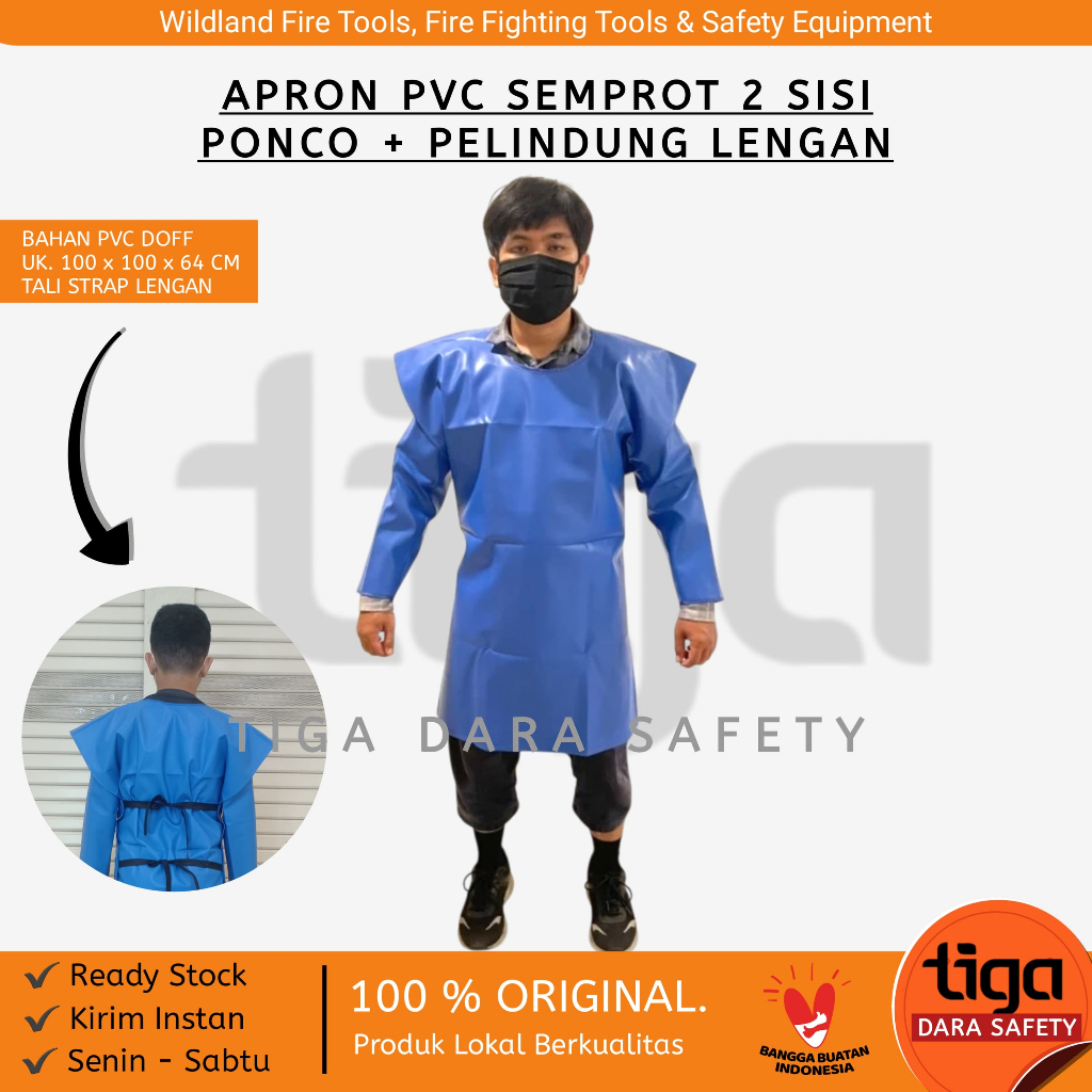 Apron Semprot Ponco PVC Plus Apron Lengan PVC Anti Air dan Anti Kimia Warna Biru