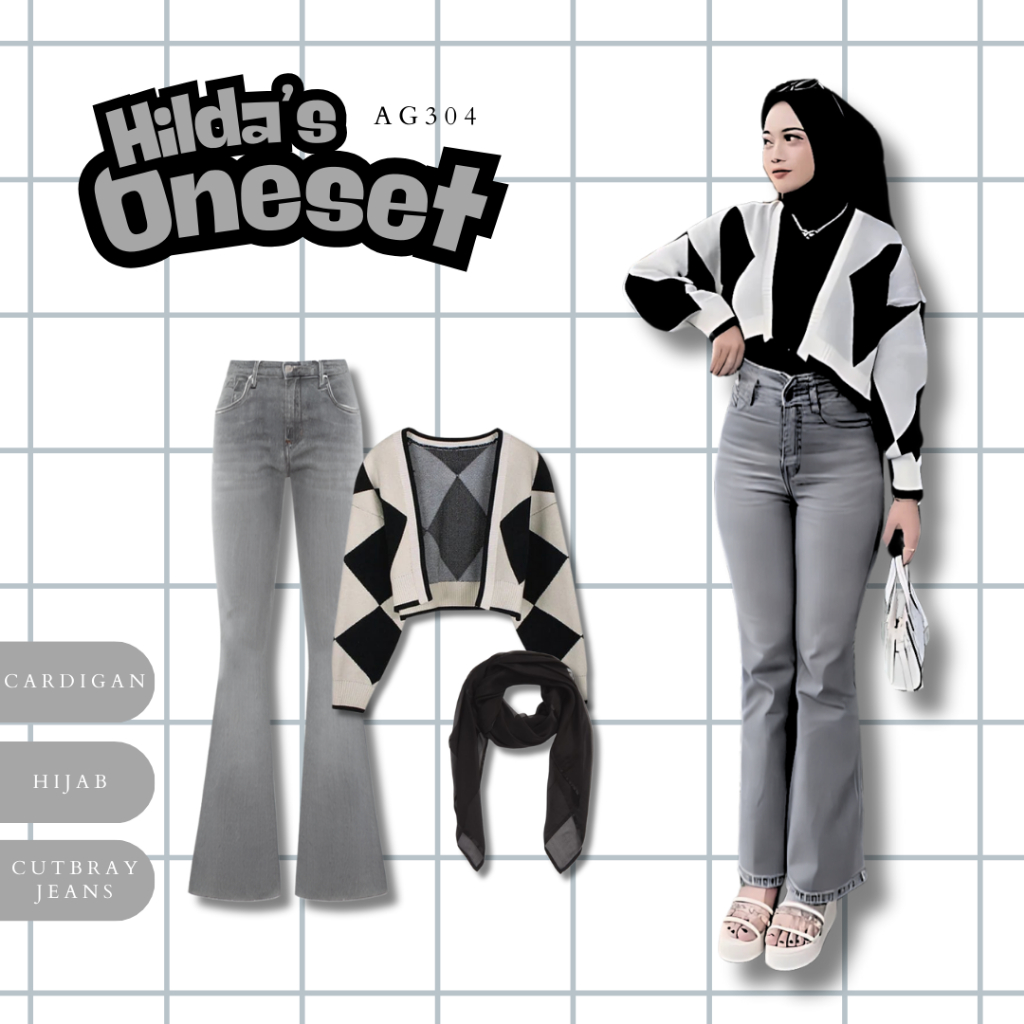 3in1 Outfit korean Style One Set Wanita Kekinian | Cardigan + Celana Cutbray + Hijab | Douyin Outfit