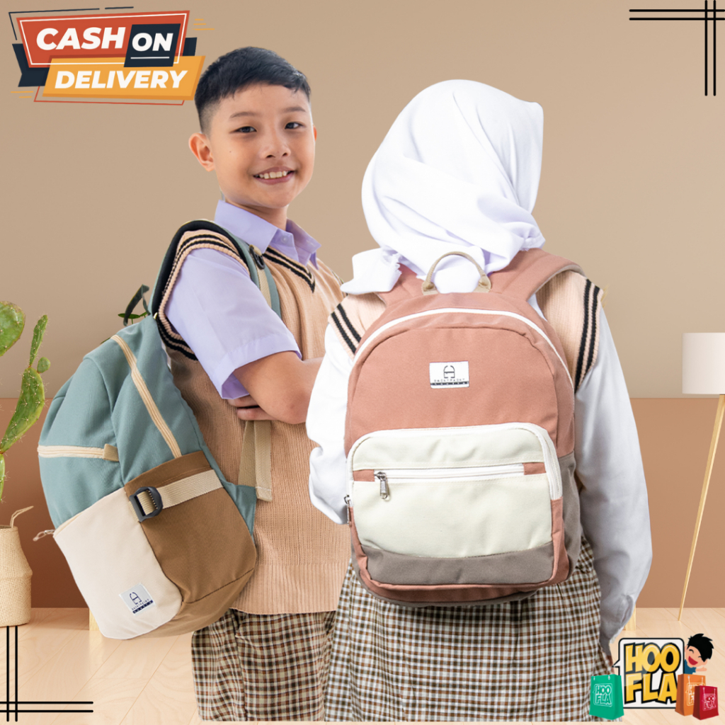 Tas Sekolah Ransel Backpack Anak Laki Laki Perempuan Couple TK SD SMP Model Terbaru Pimpom Series