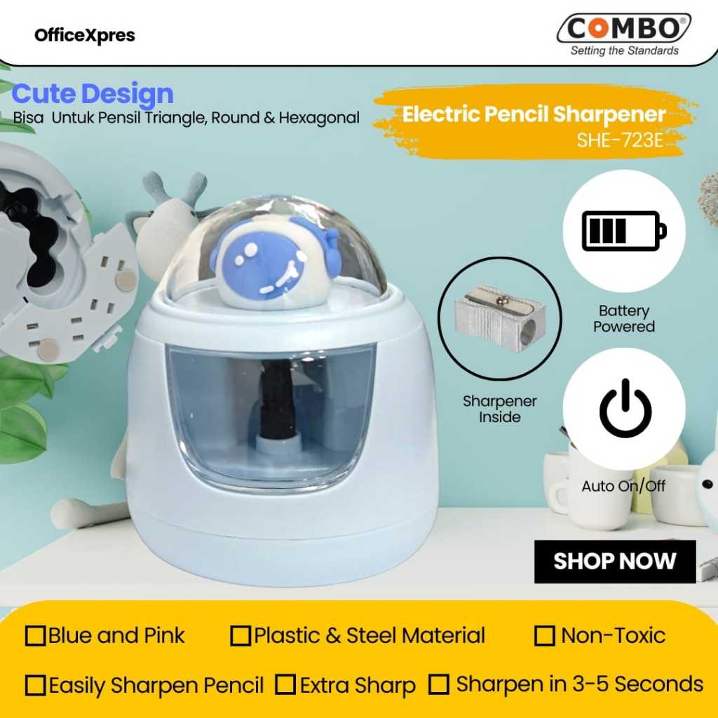 

Electric Sharpener SH-723E / Serutan Elekrik SH-723E / Rautan Pensil Otomatis / Sharpener Power Battery