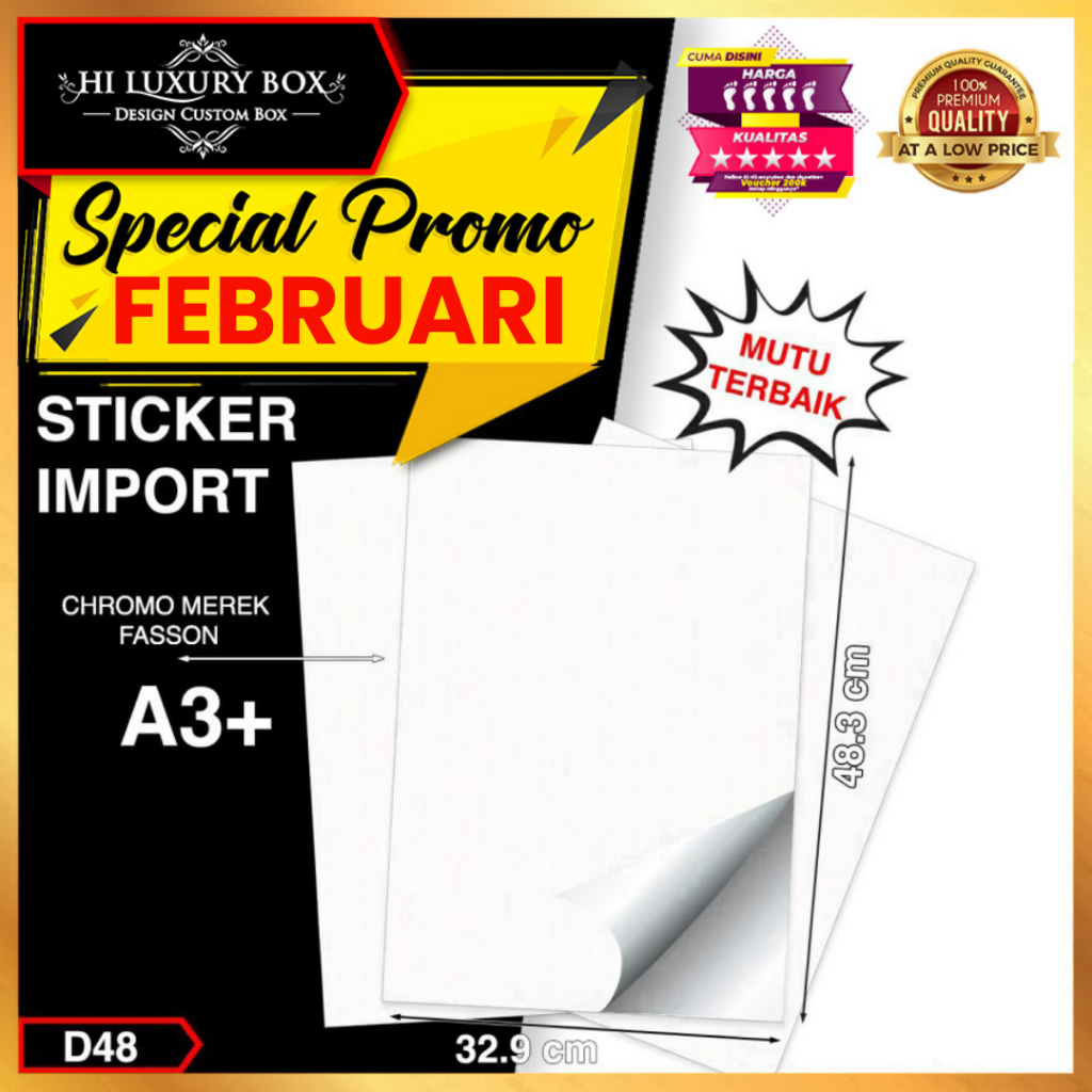 

Kertas Sticker Chromo|Stiker Glossy|Fasson A3+ (32.9 cm x 48.3 cm)|D48