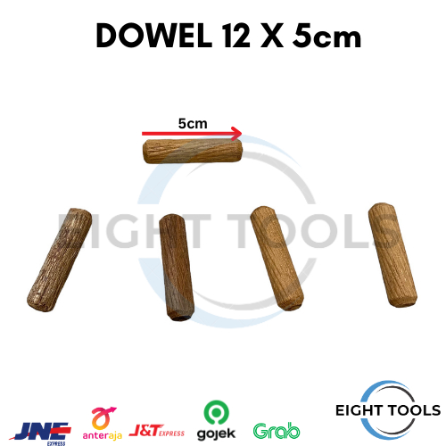 Dowel kayu ukuran 12 mm x 5 cm isi 100 pcs | Dowel Mahoni | Dowel 12mm