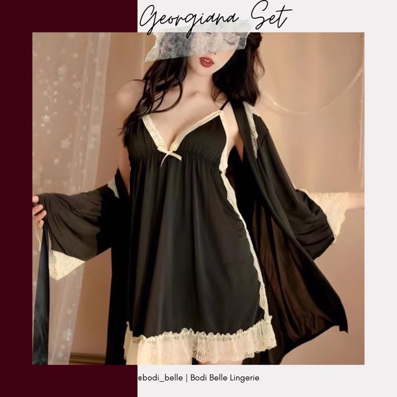 Georgina Set | lingerie kimono set baju malam dinas seksi hadiah bridal shower hitam bodi belle
