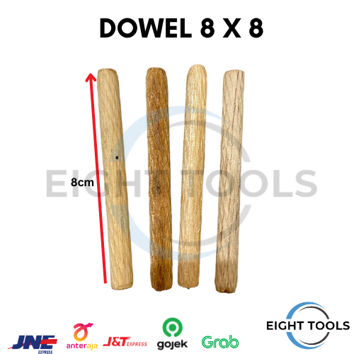 dowel kayu ukuran 8mm x 80mm isi 100 pcs | Dowel Mahoni | Dowel 8mm