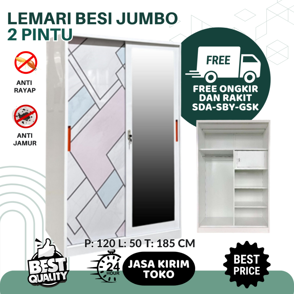 Lemari Besi 2 Pintu Sliding - Lemari Pakaian Besi, Lemari Besi 2 Pintu, Lemari Baju/Lemari Besi