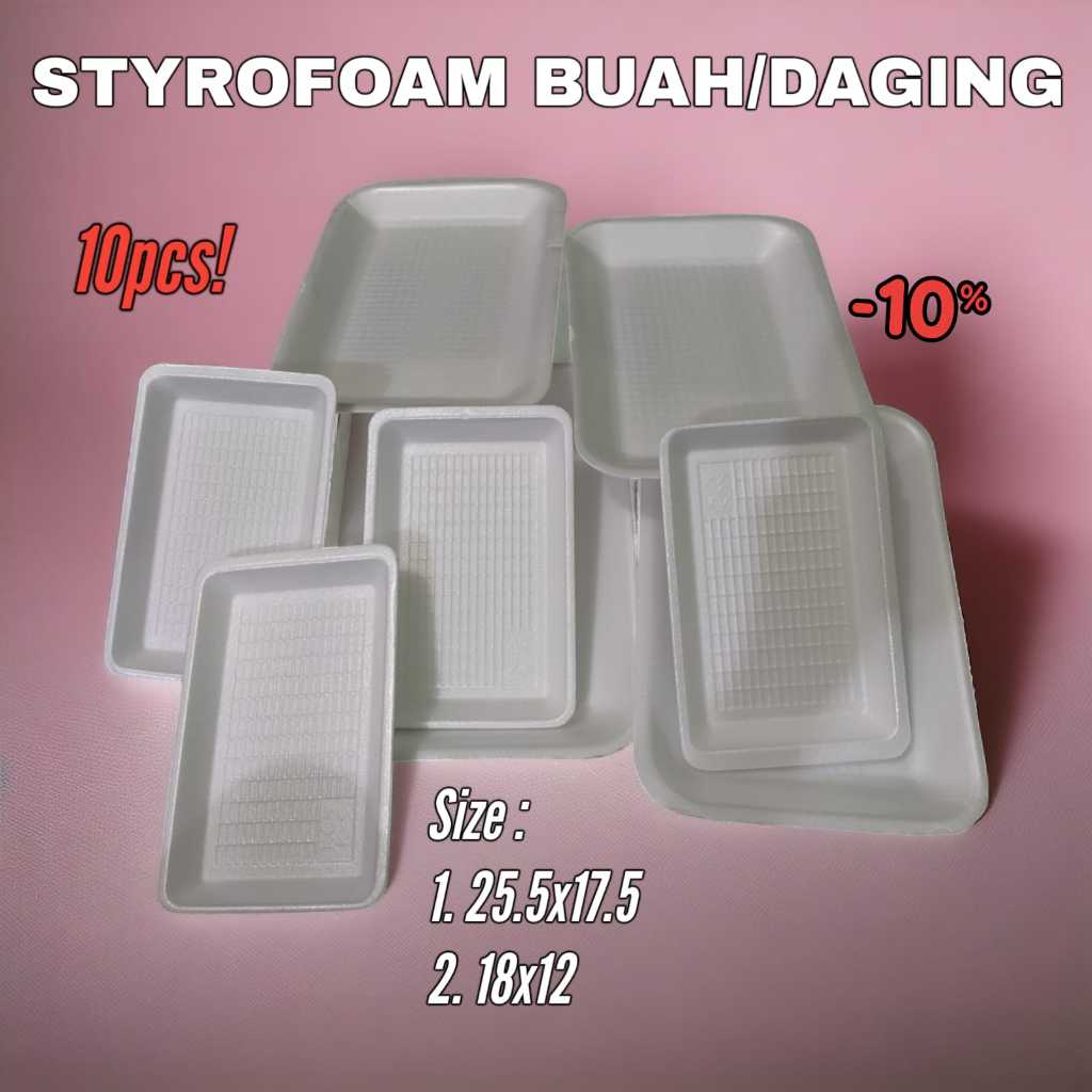 [10Pcs] Styrofoam Foam Buah & Daging Kotak / Foam Tray Kotak / Styrofoam Buah Jumbo