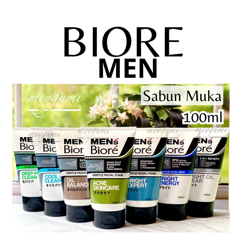 BIORE MEN FACIAL WASH 100ml - Sabun Cuci Muka 100gr | Facial Foam | BRIGHT ENERGY | COOL OIL CLEAR |