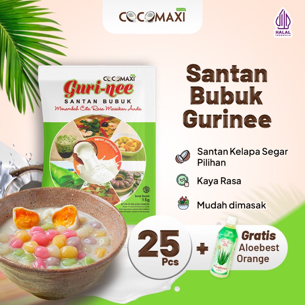 

COCOMAXI - Santan Bubuk Renceng Gurinee 15gr - 25pcs Free Aloebest Orange 500 ml