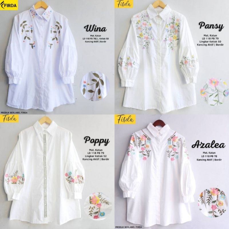 Blouse Kemeja Jumbo Tunik Bordir Putih Bunga