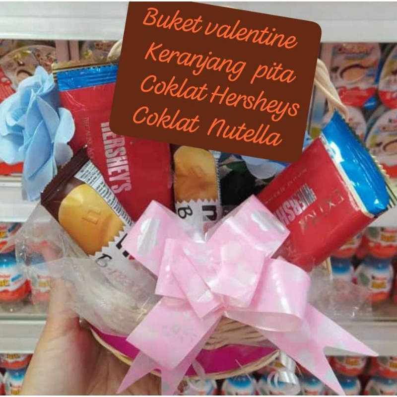 

BUKET VALENTINE PAKET hampers COKELAT VALENTIN COKLAT BUENO SILVERQUEEN HERSHEY BUNGA ROSE keranjang pita