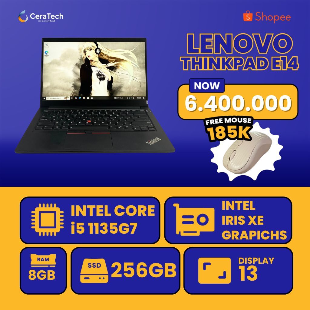 Laptop Lenovo Thinkpad E14 - Intel core i5 - HARGA TERMURAH - Lenovo Thinkpad E14 i5 gen 11, RAM 8 S