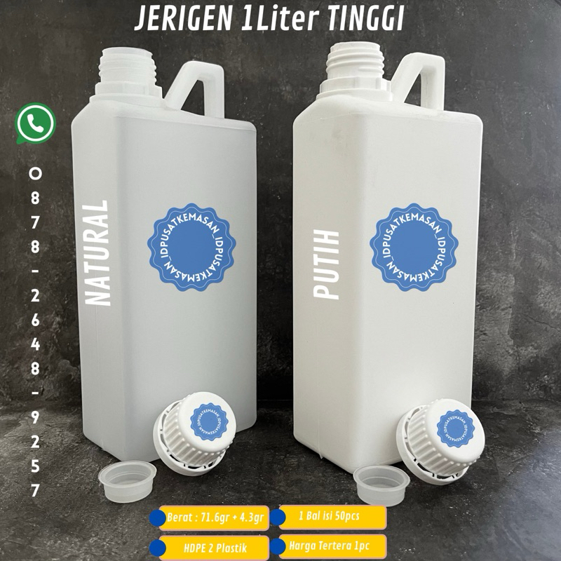 JERIGEN 1Liter TINGGI TUTUP DRAT  & SUMPEL HDPE 2 NATURAL DAN BENING JIRIGEN / DERITEN 1L