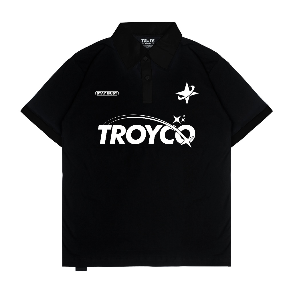 Troy Company Wangky Polo Shirt Full Black Falling Stars - Kaos Polo Hitam WKD 2986
