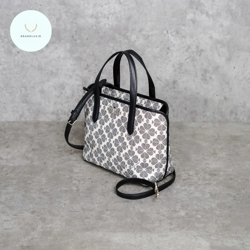 Kate Spade Jacquard Monogram Mini Zip Tote Bag with Long Strap in Black