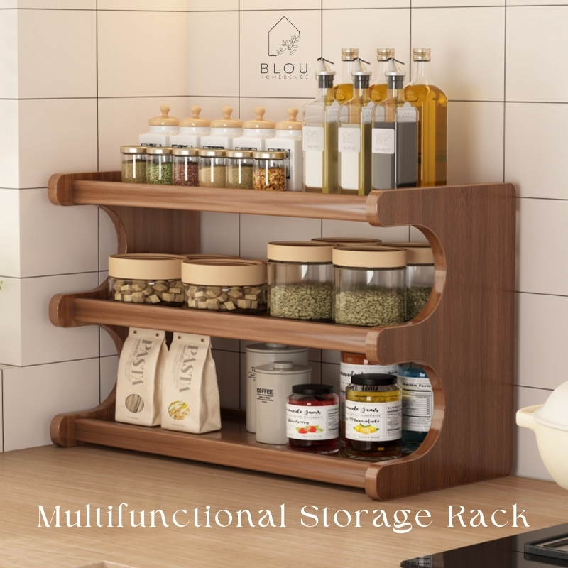 Blou Rak Kayu Aesthetic Estetik Kitchen rack seasoning storage rack rak kayu bambu gelas bumbu dapur