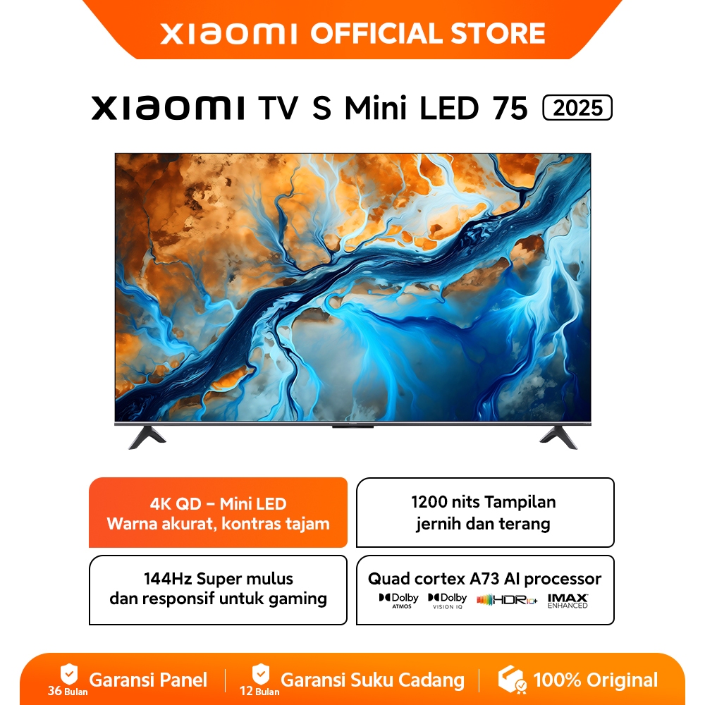 Xiaomi TV S Mini LED 75 2025 | Refresh rate 144 Hz | Prosesor AI | Ultra-smooth animations | 1200 ni