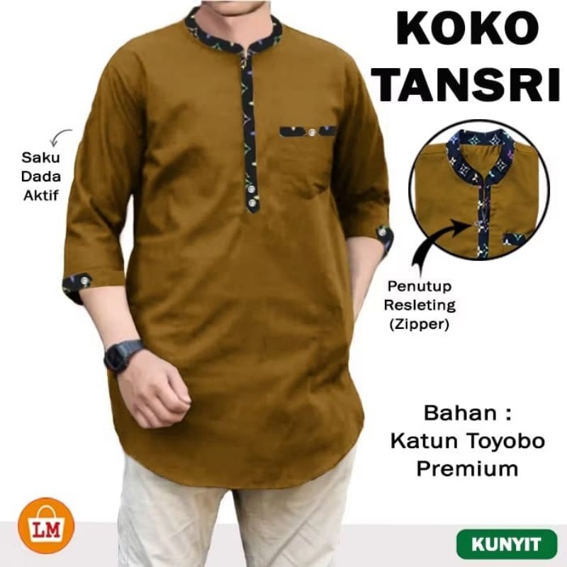 TANU - NEW BAJU KOKO KEMEJA KURTA ARAB PAKISTAN JUMBO KATUN TOYOBO PREMIUM LENGAN 3/4 ADA SAKU TERBA