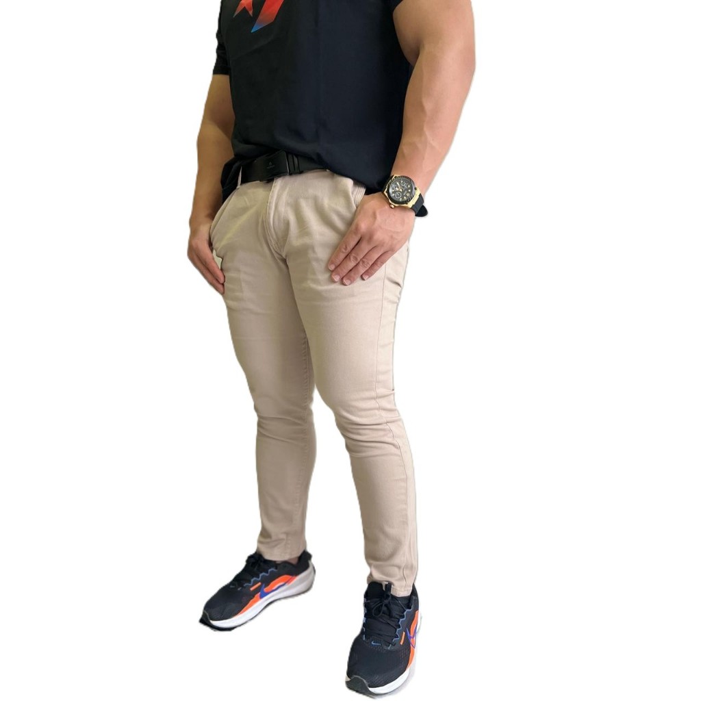 Celana Chinos Premium Cream Katun Twill Slim-fit Ankle Lenght Unisex Pria Wanita Dewasa
