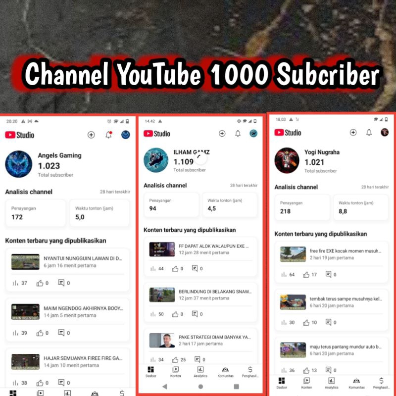 Akun YouTube Channel Konten Gaming 1000 Subscriber