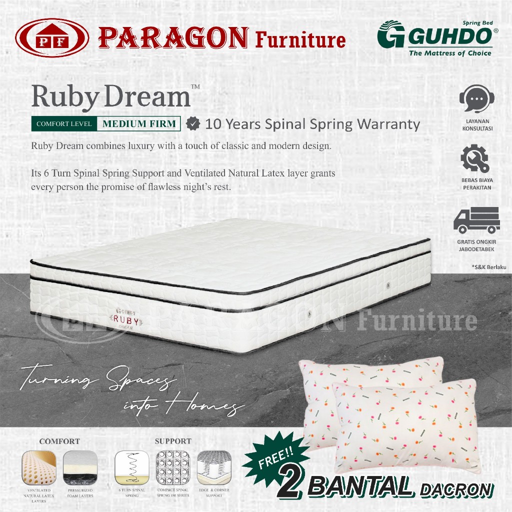 Guhdo Spring bed Kasur Ruby latex Plush Top 180x200x29