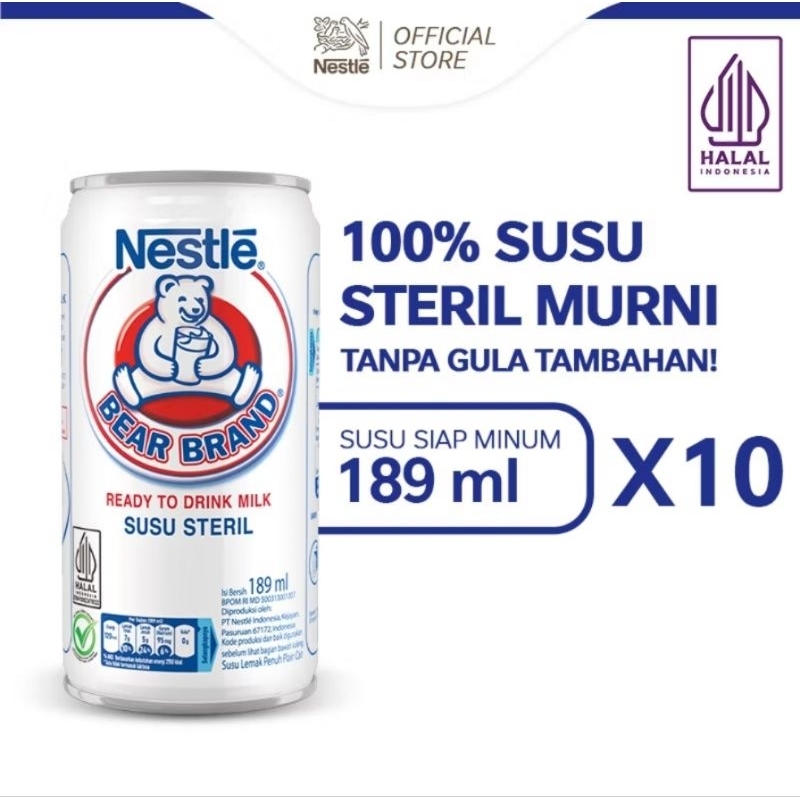 

BEAR BRAND Susu Kaleng Susu Beruang Susu Steril | 189ml x 10 Pcs