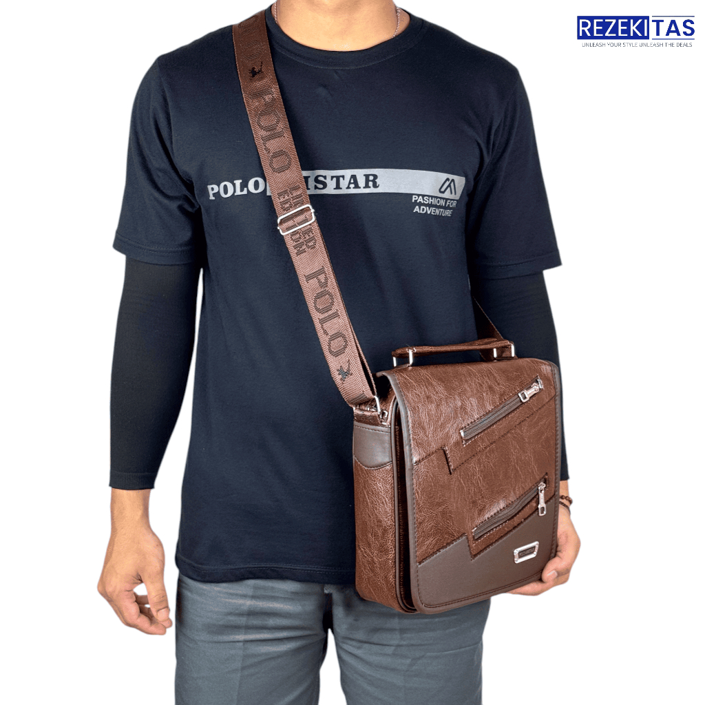 Tas Pria Tas Selempang  Kulit  PU Leather 10" Inchi Original Polo Amstar