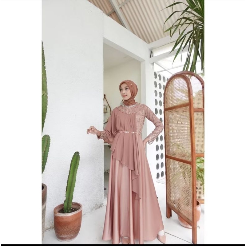 Dress Maxy Muslim Velvet Lapisan Brokat Premium | Dress Kondangan