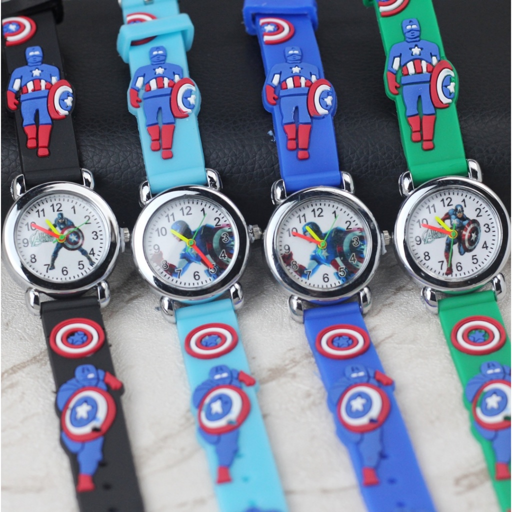 Jam tangan Anak-anak pria motif karakter bulat tali rubber analog