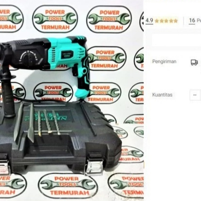 

Bor Rotary Hammer NRT PRO HR 26 SDS PLUS Bor Beton Bobok 3 fungsi HR26